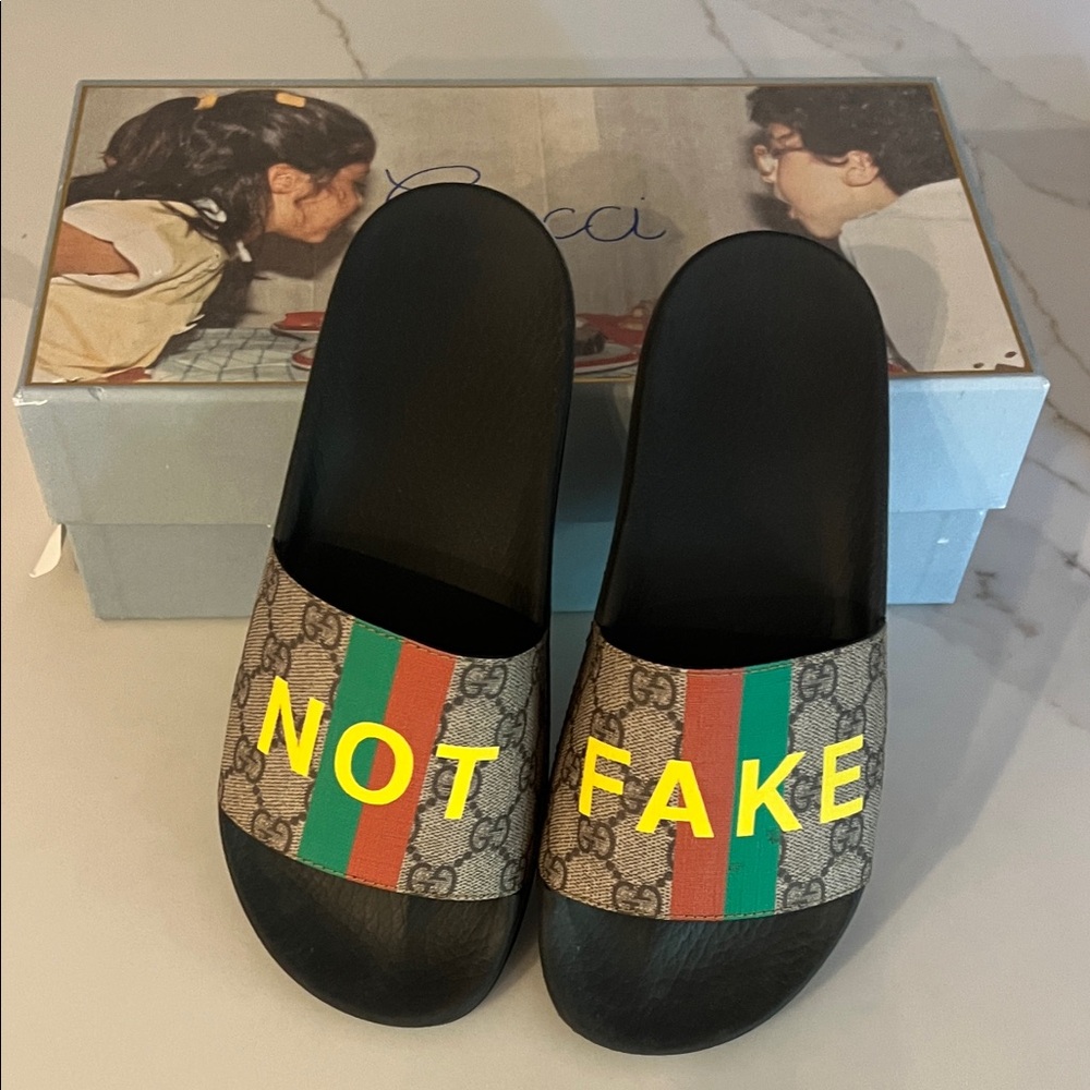 Gucci GG Supreme Stripes NOT FAKE Collection - women’s slides size 38